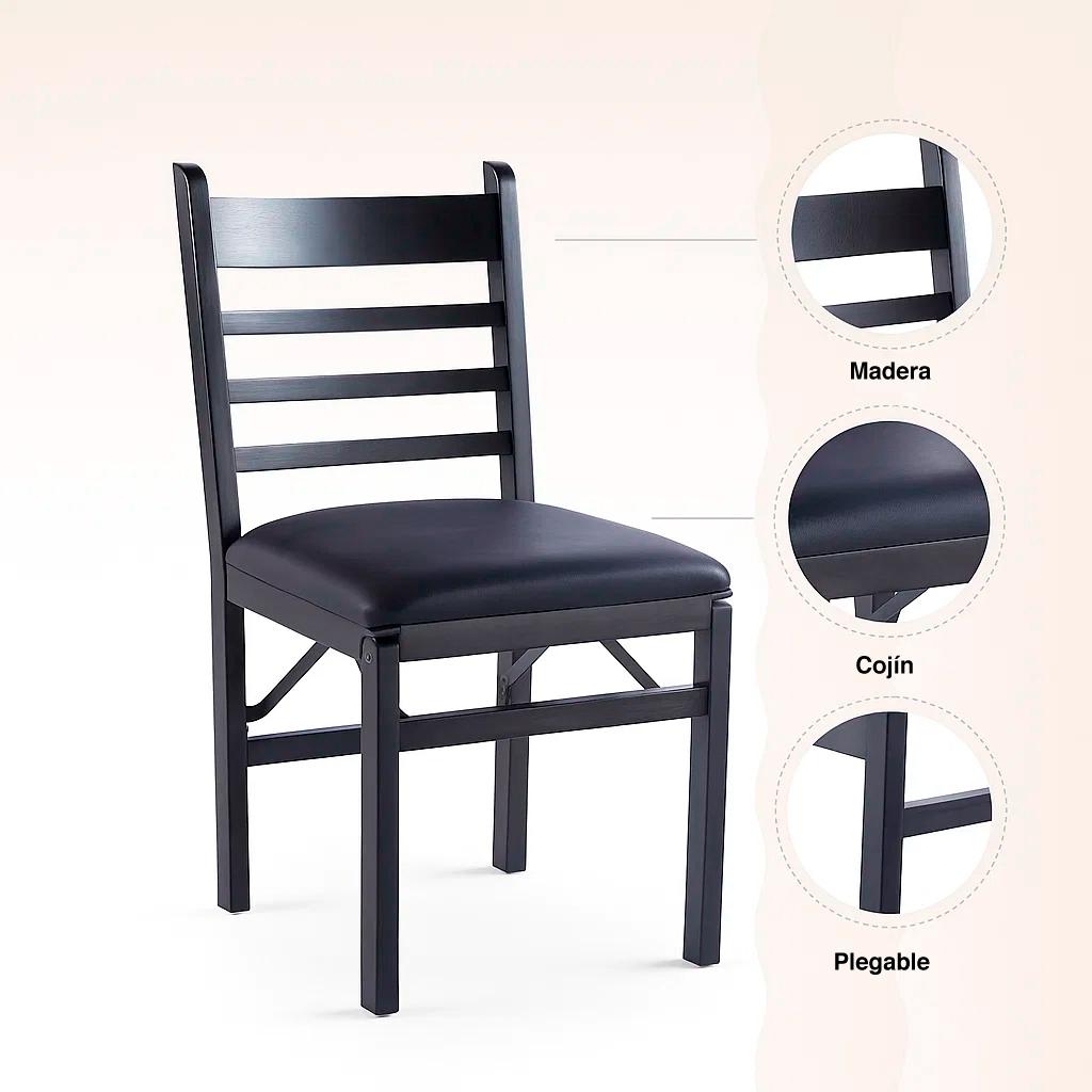 Silla Industrial Plegable con Marco Negro y Tapizado Sintético