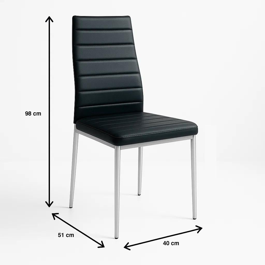 Silla Dining Acolchada Liana con patas cromadas - Negra