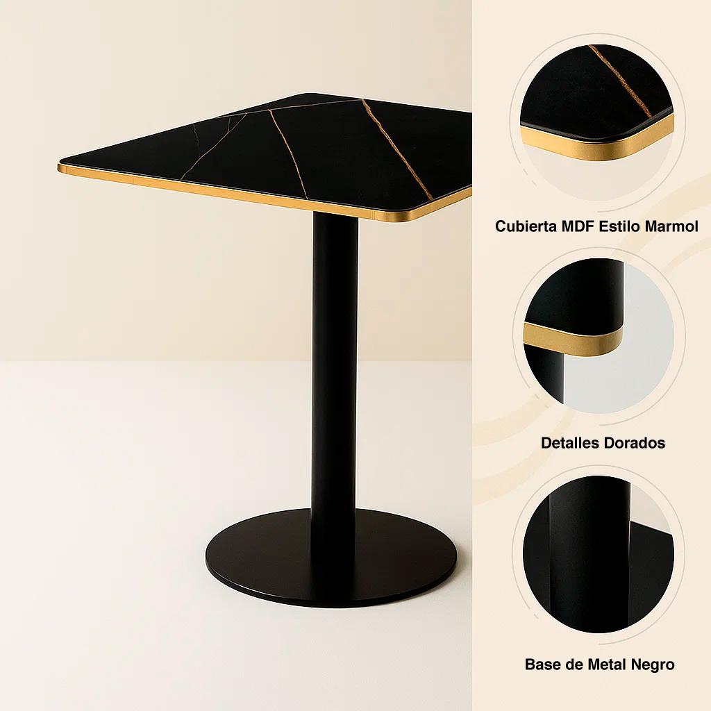 Mesa Luxor de Mdf Efecto Marmol Negro con Dorado