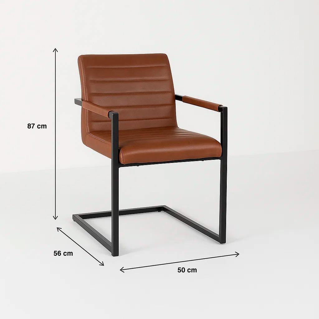 Silla Industrial de Cuero Sintético Marrón con Base Metálica – Café