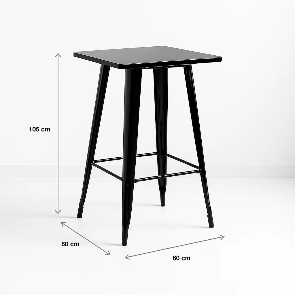 Mesa Tolix de bar o terraza o restaurant 105 cm de alto 60x60cm - Negra