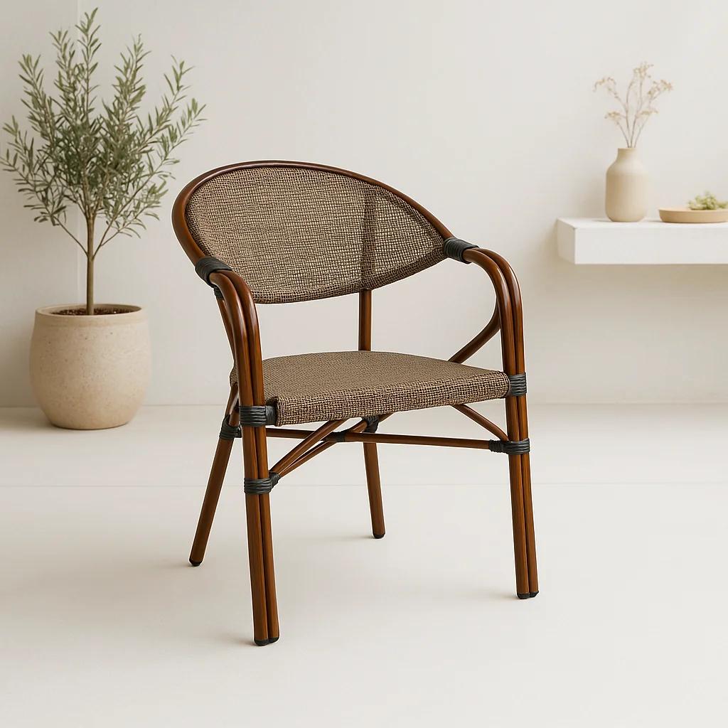 Silla Bistro Parisina Textileno con reposabrazos - Beige