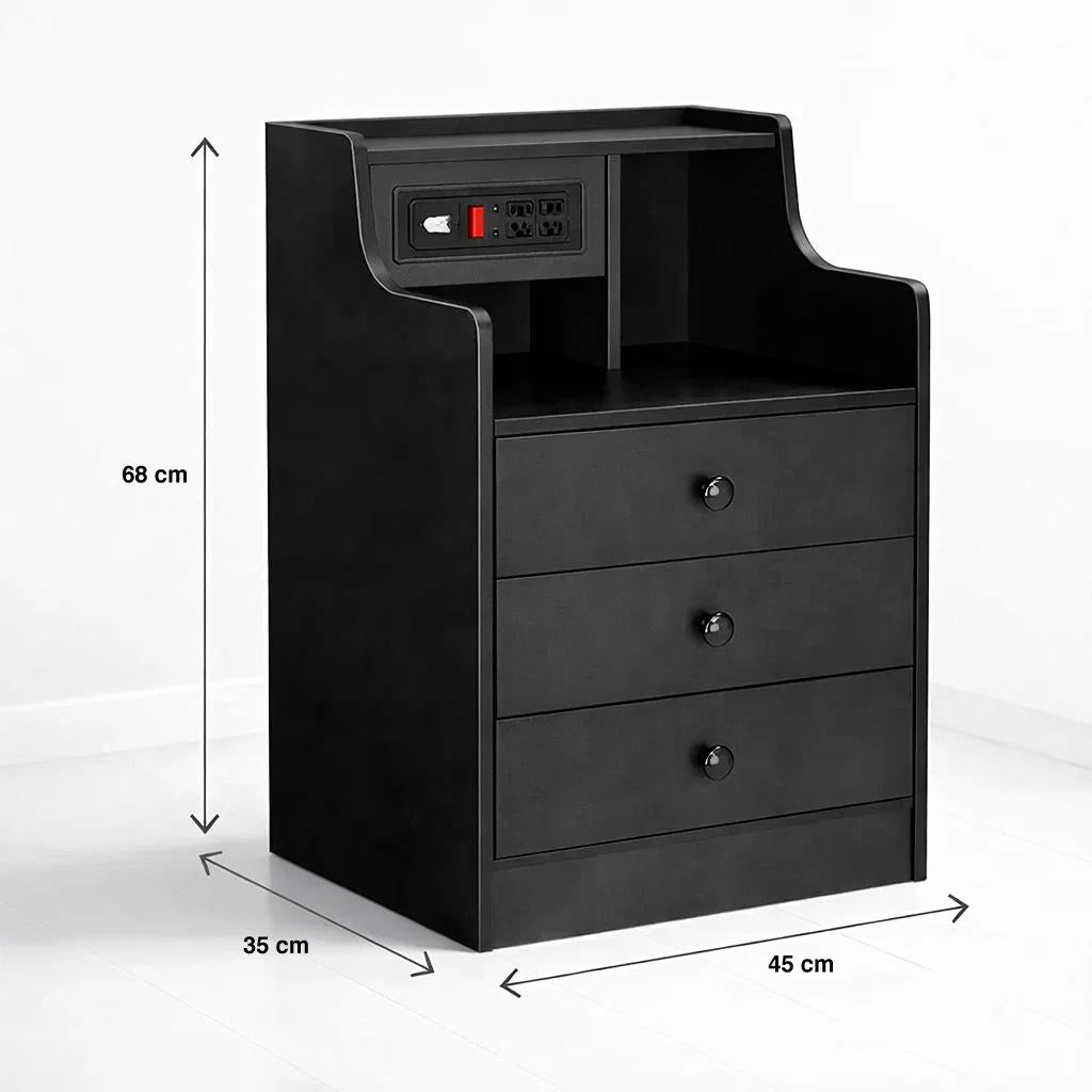 Velador Urbano Smart con Enchufe Integrado Negro de 3 Cajones