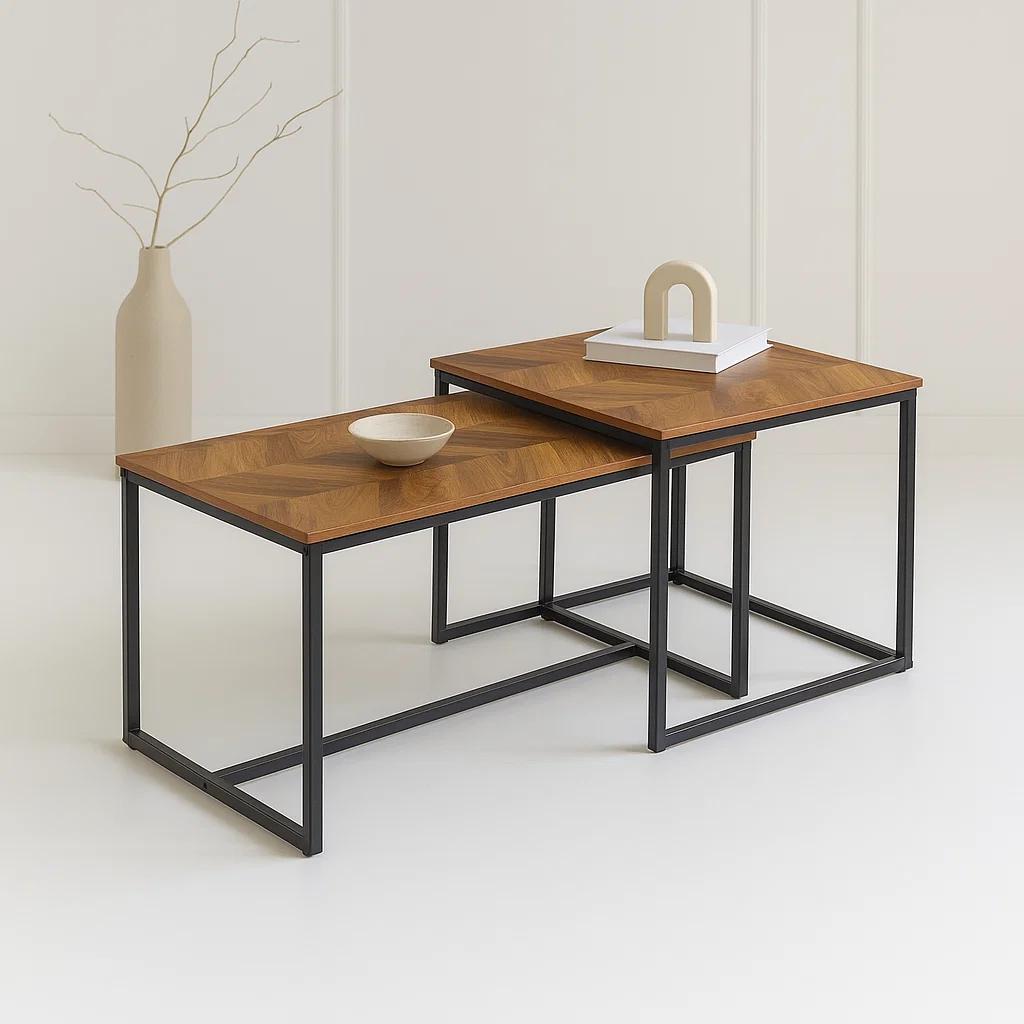 Mesa de centro doble rectangular - Madera clara