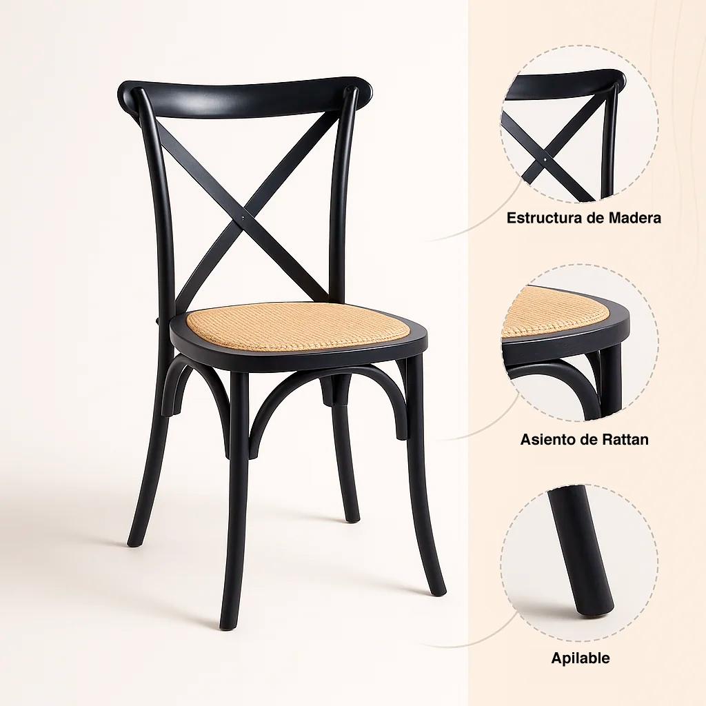 Silla Crossback Madera Rattan Negra
