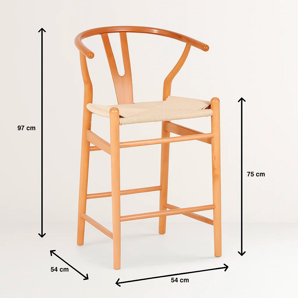 Taburete Wishbone Madera y Hilo de Cuerda - Natural
