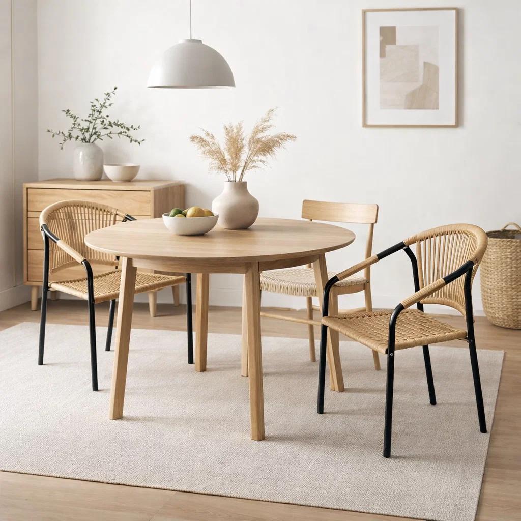Silla FLET - Estructura Negra con Respaldo Encordado Beige
