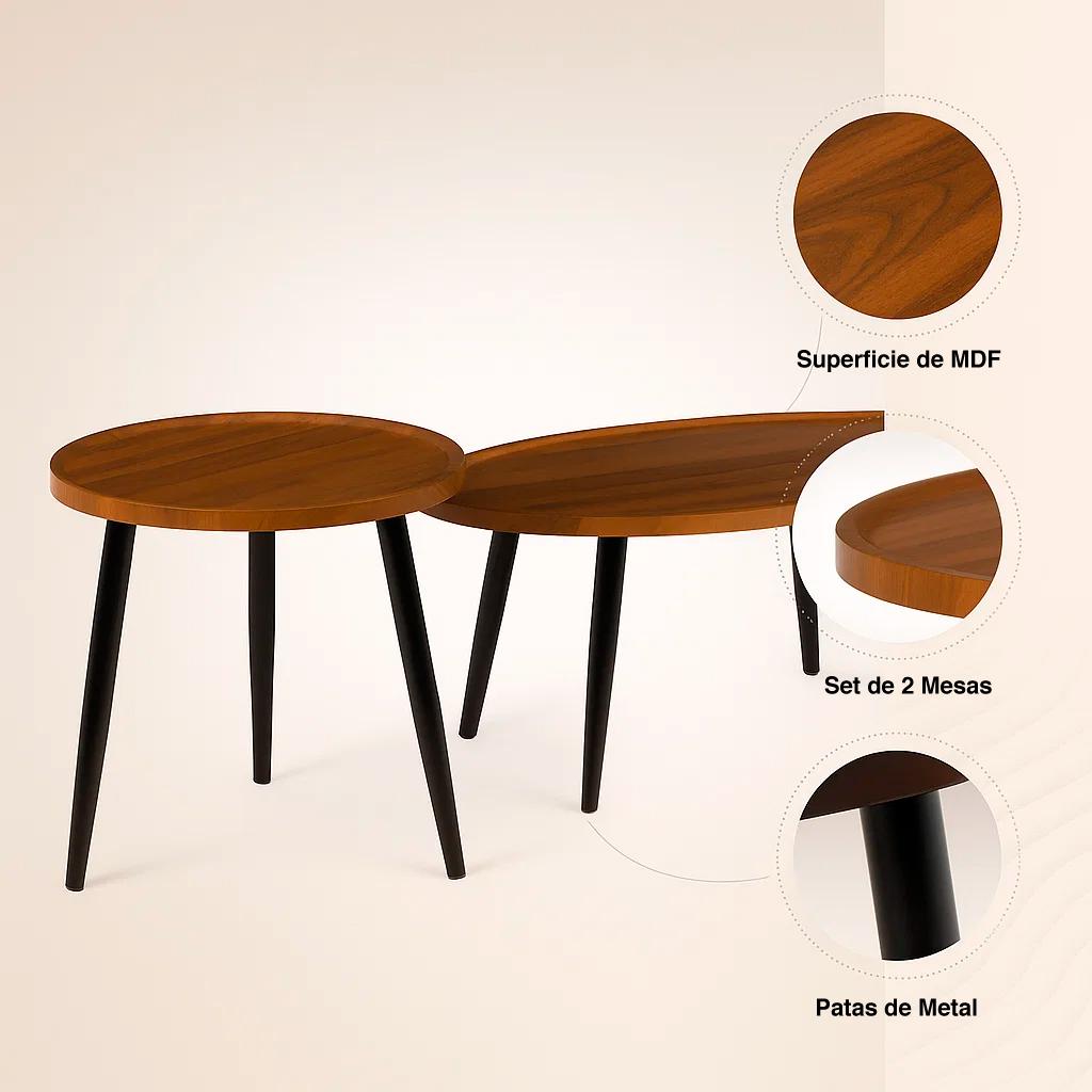 Set de Mesas de Centro Nido - Diseño Moderno de Madera y Metal