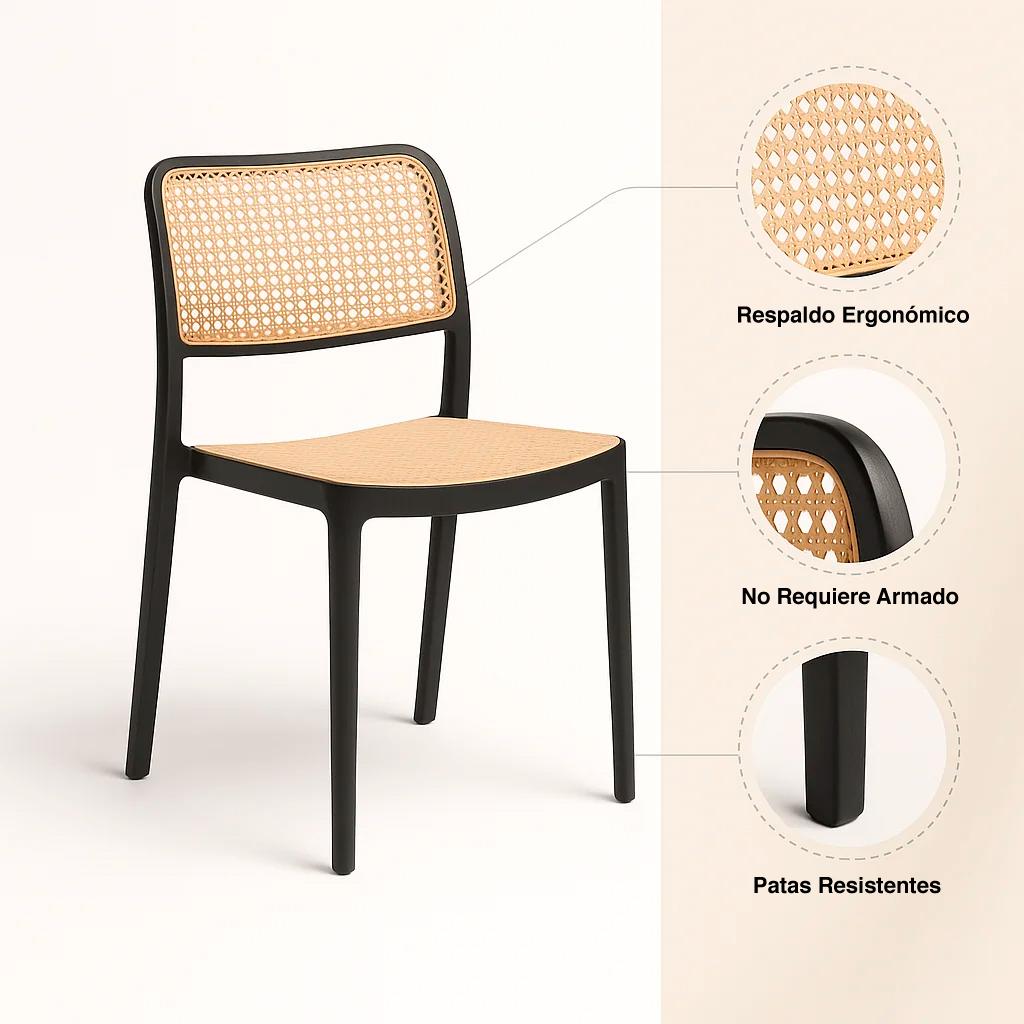Silla de Restaurant o Terraza Comedor Hoffman Enrejada - Negra