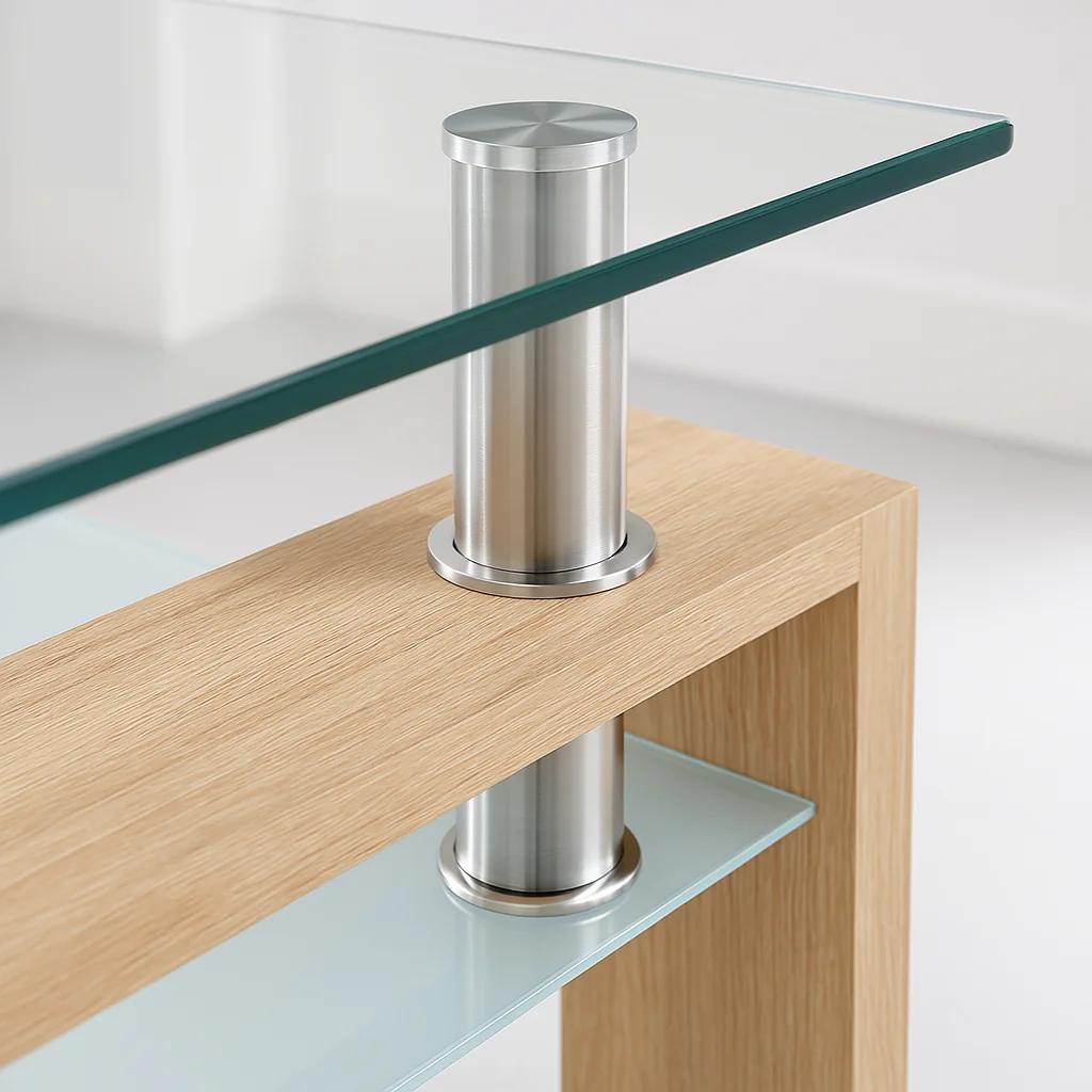 Mesa de centro para living rectangular de vidrio y madera