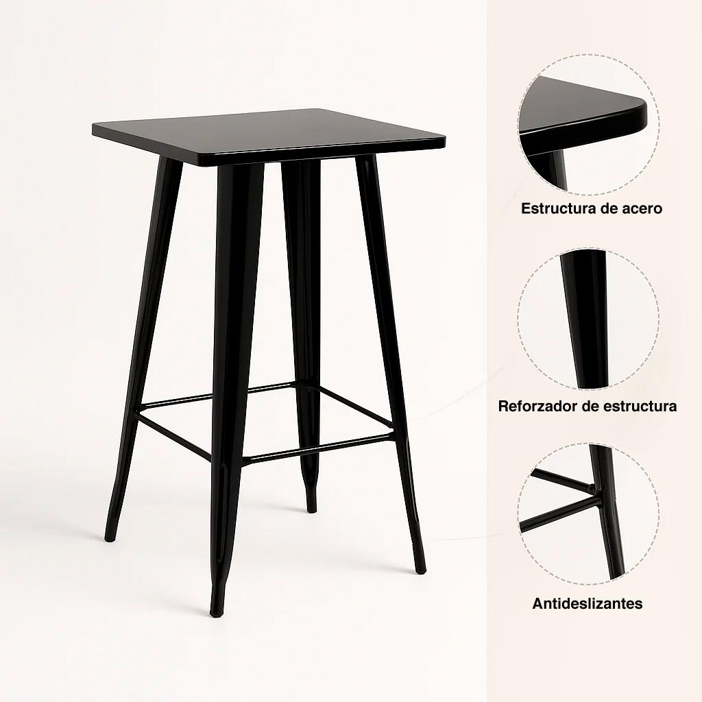Mesa Tolix de bar o terraza o restaurant 105 cm de alto 60x60cm - Negra