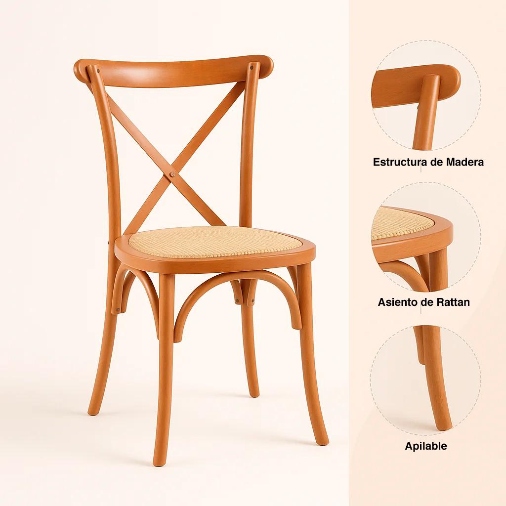 Silla Crossback Madera Rattan Natural