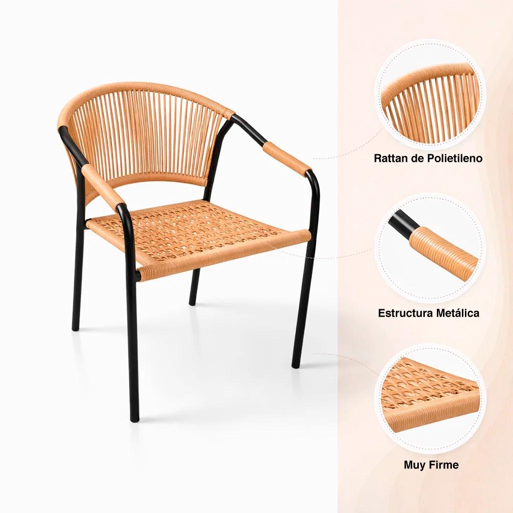 Silla FLET - Estructura Negra con Respaldo Encordado Beige
