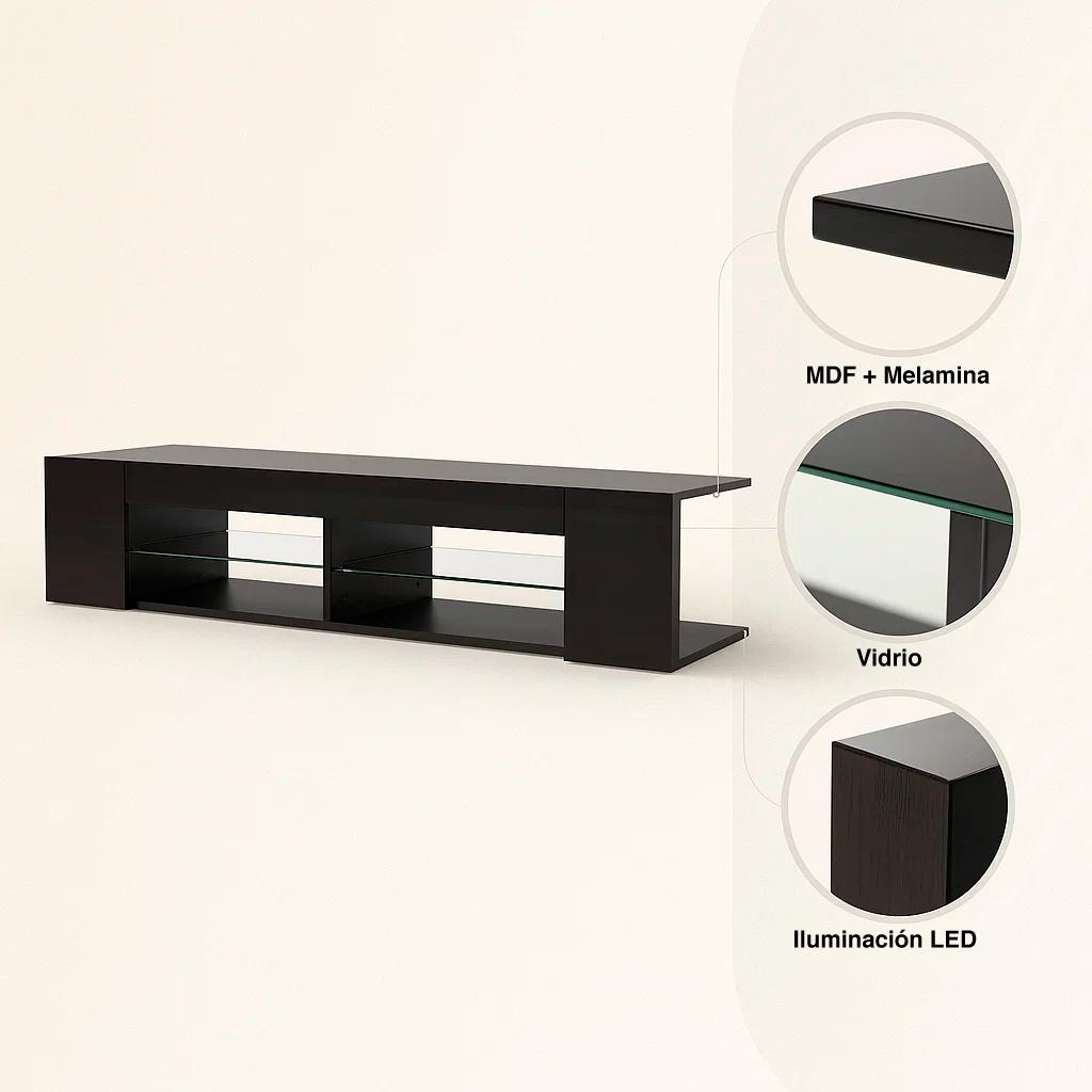 Mueble de TV Moderno Negro con Luces LED y Compartimentos