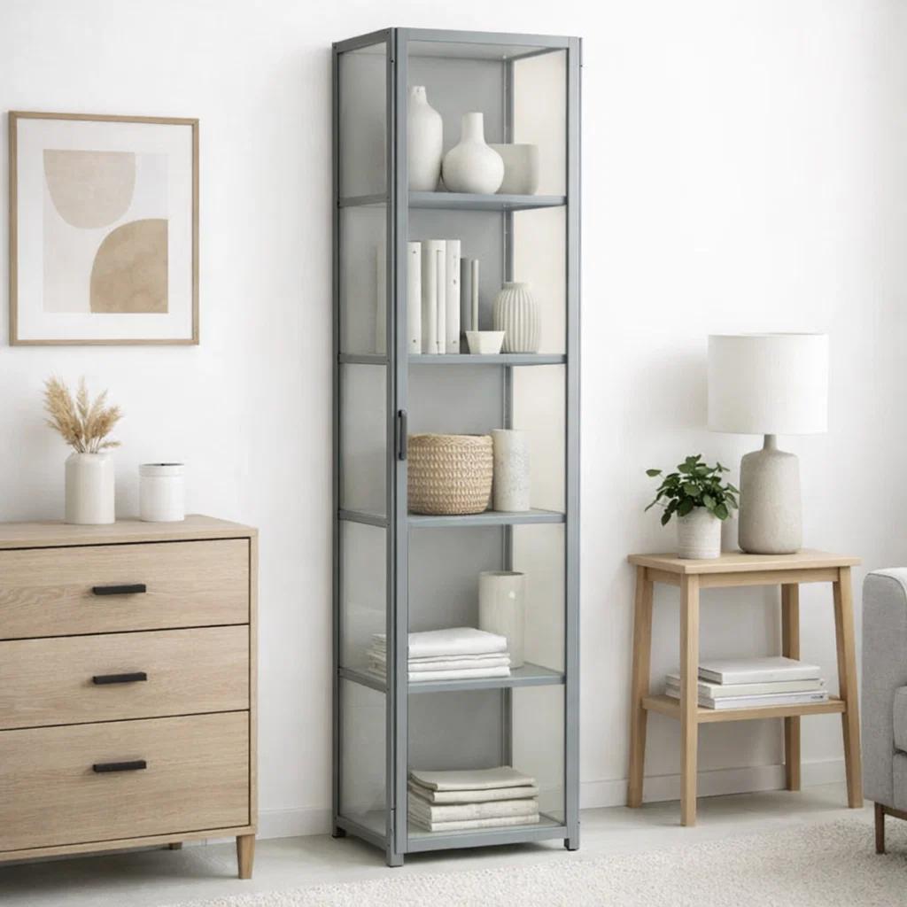 Vitrina BambooLine Estrecha con Puertas Acrílicas 5 Niveles 42x33x161