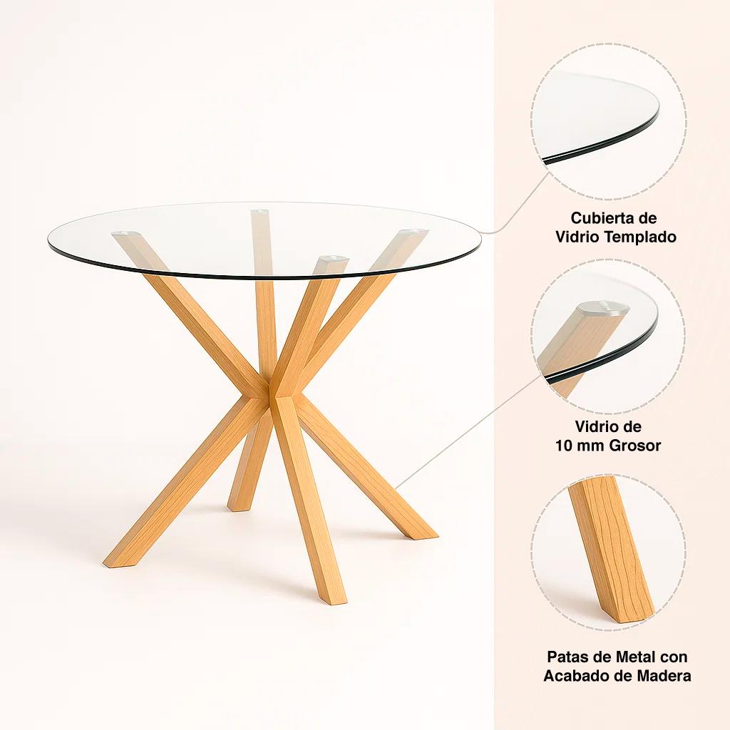 Mesa de comedor redonda de vidrio Cross 120cm