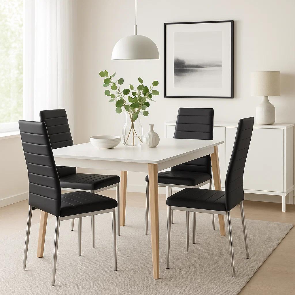 Silla Dining Acolchada Liana con patas cromadas - Negra