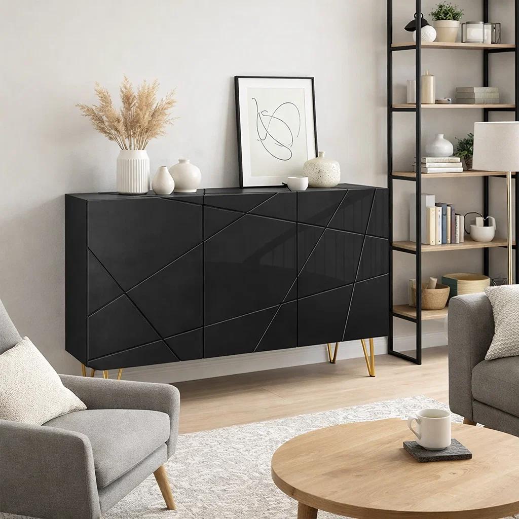 Buffet Moderno LuxLine Negro con Patas Doradas