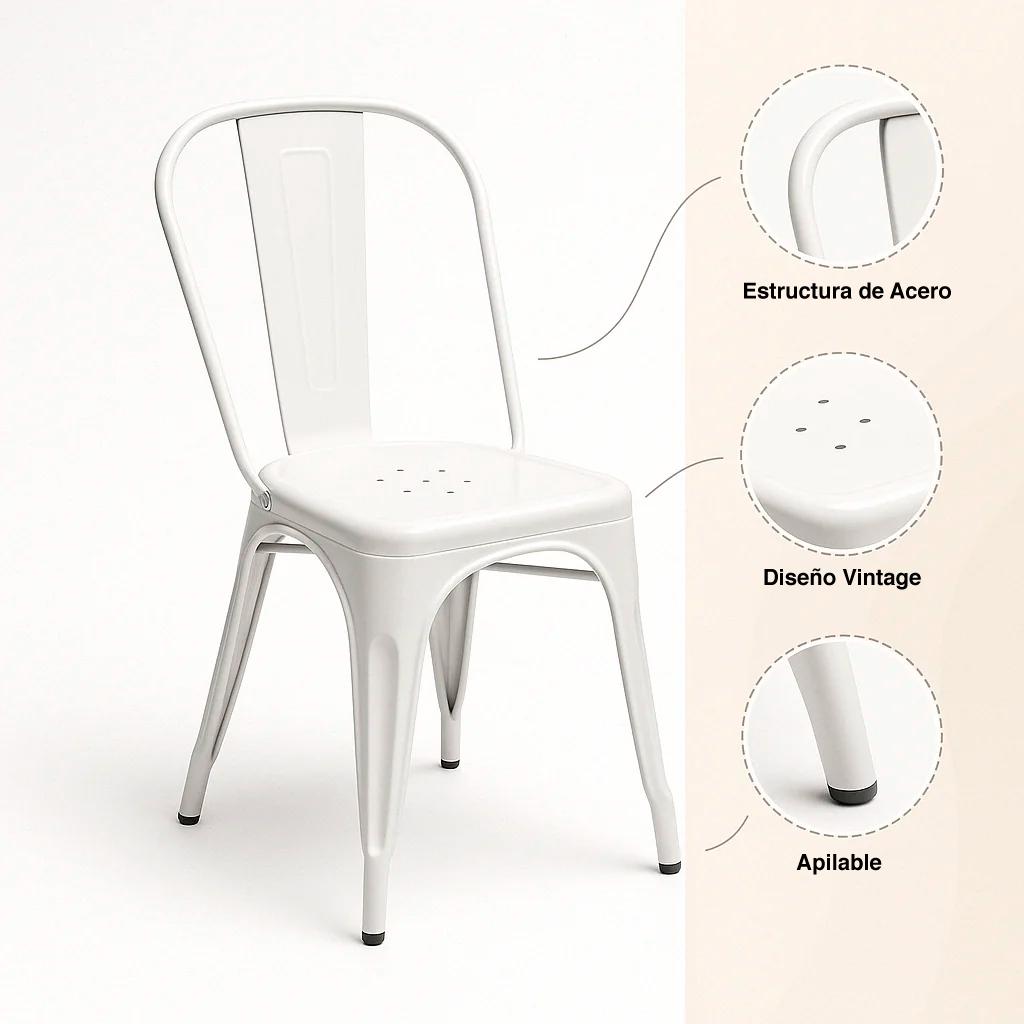 Silla Tolix de Comedor o Terraza Exterior - Blanca