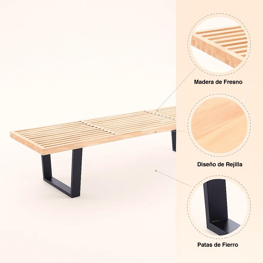 Banqueta de Madera y Metal George Nelson 160cm