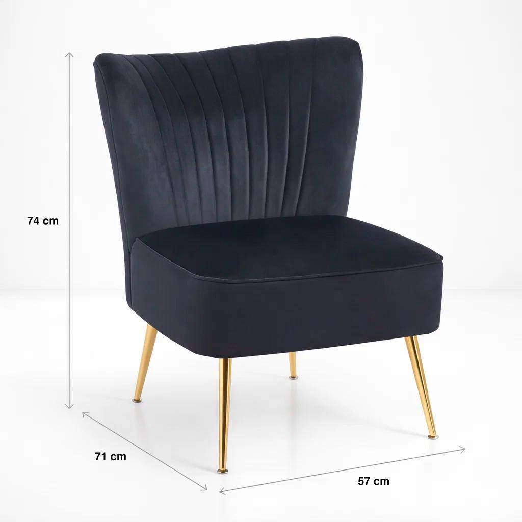 Sillón Glamour Noir con Patas Doradas - Negro