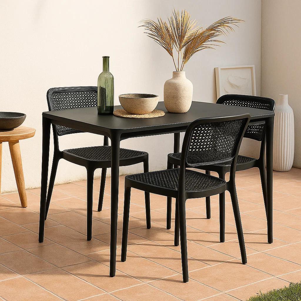 Silla de Restaurant o Terraza Comedor Hoffman Enrejada - Negra Completa