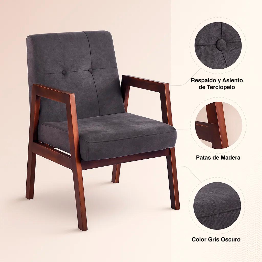 Sillón Marlow de Terciopelo - Gris Oscuro