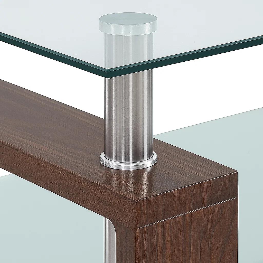 Mesa de centro para living rectangular de vidrio y madera oscura