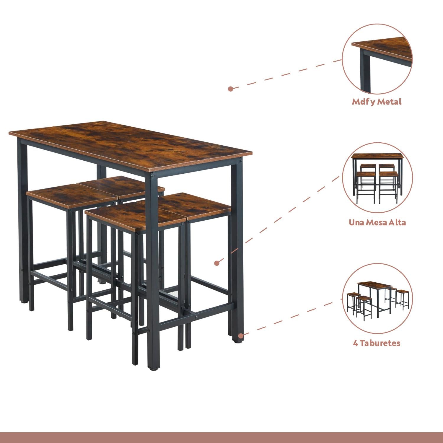 Set de comedor para cocina con pisos taburetes madera industrial