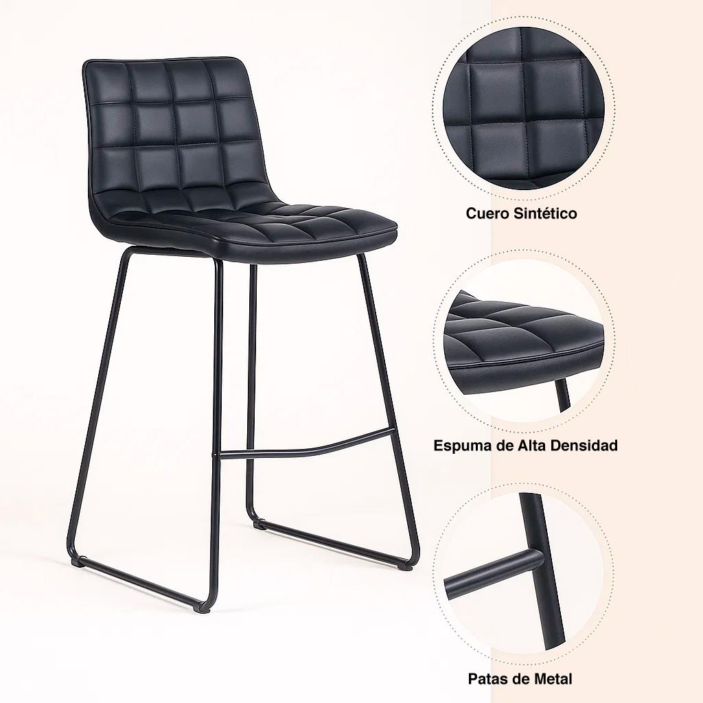 Taburete Milano Cuero Sintetico con Patas Metálicas Estilo Industrial