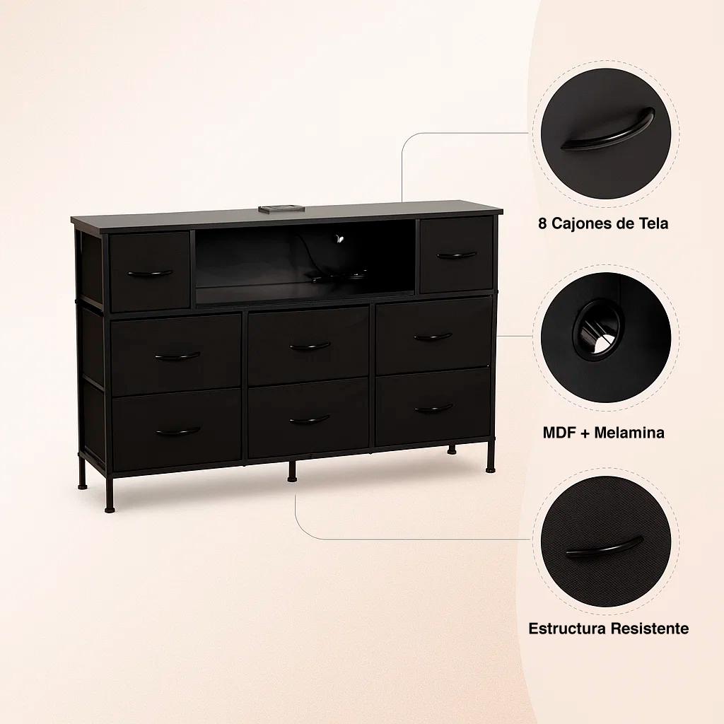 Mueble Organizador LED Xtreme Multimedia con Estación de Carga Integrada - Negro