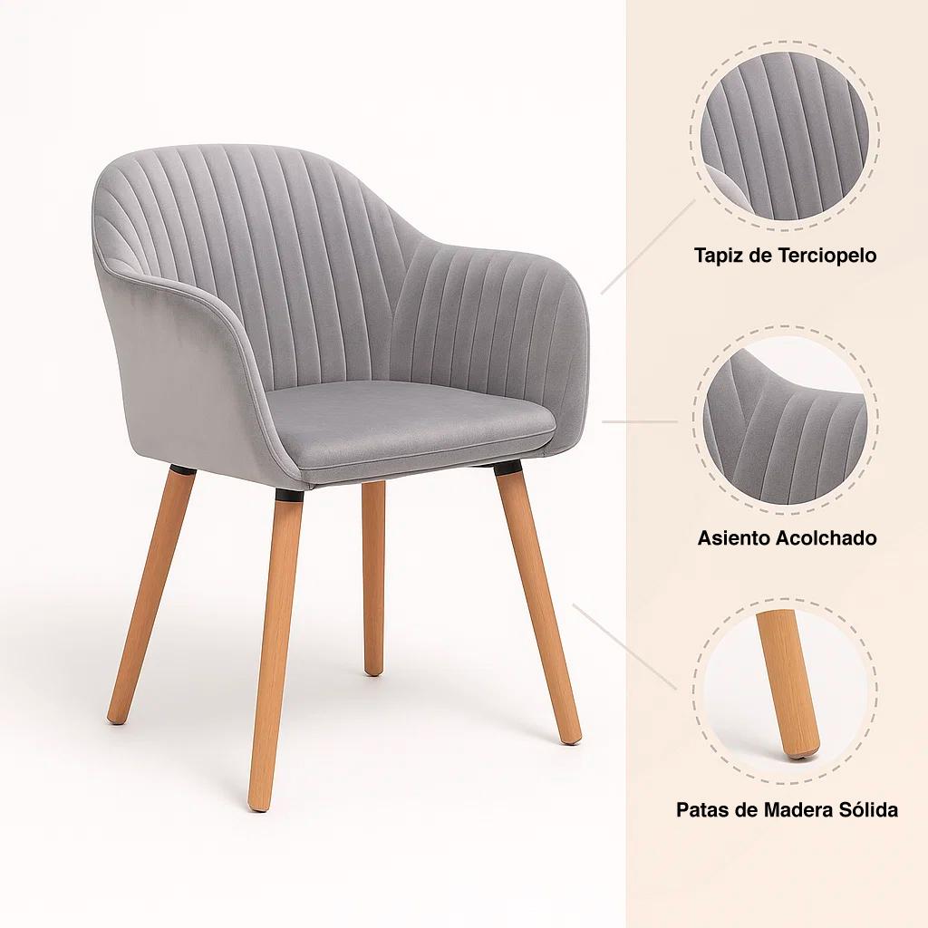 Butaca Sitial Poltrona Diamante Terciopelo Acolchado - Gris