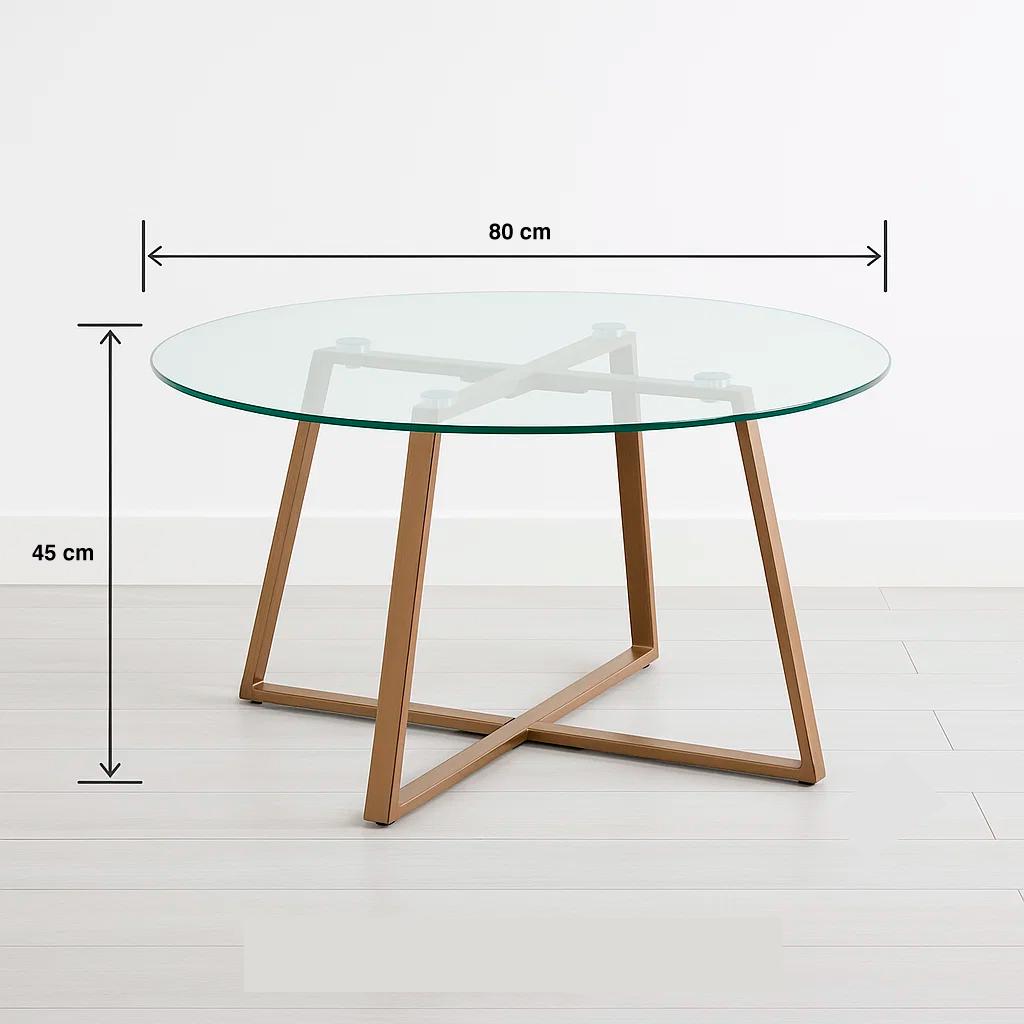 Mesa de centro para living de vidrio y metal 80cm