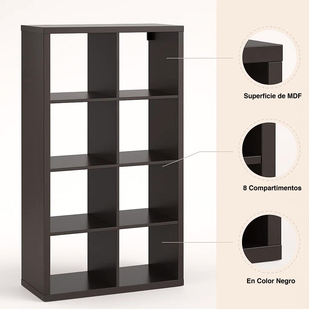 Estante Modular Zyno con 8 Compartimentos 39x76x146 - Negro