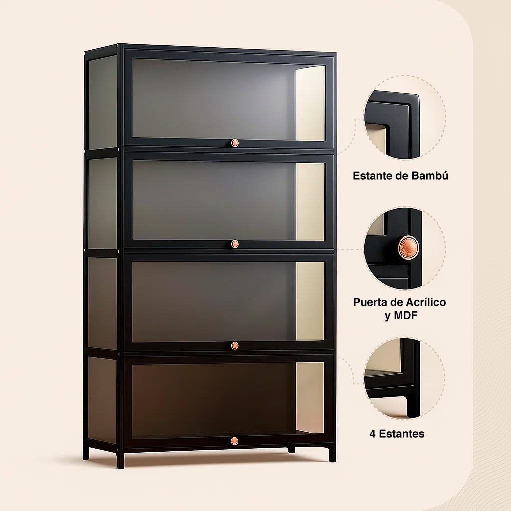Vitrina BambooGlass 4 Niveles 80x32x140 - Negro