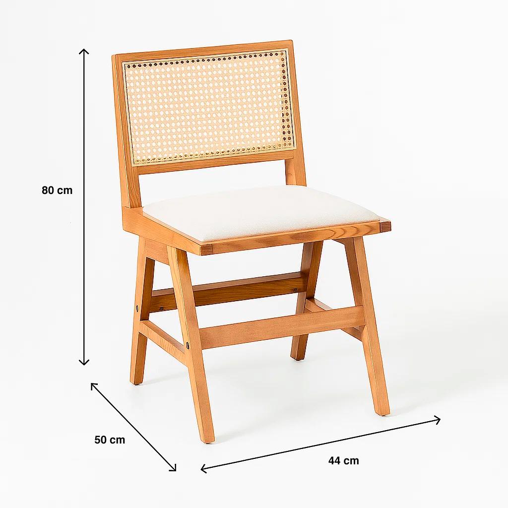 Silla Aura de Rattan con Asiento de Tela - Natural Beige