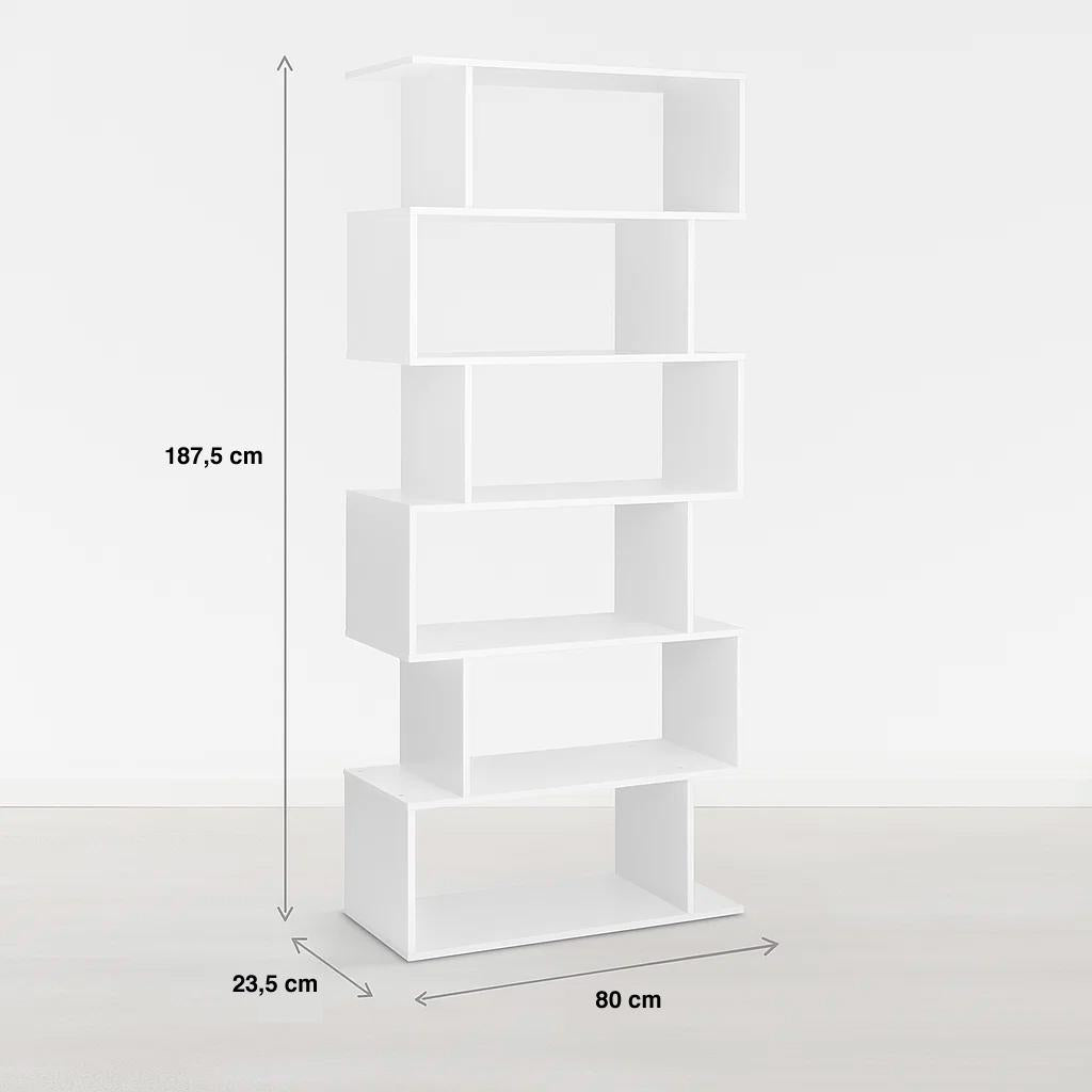 Estantería Moderna ZigZag de 6 Niveles 80x23.5x187.5 - Blanco