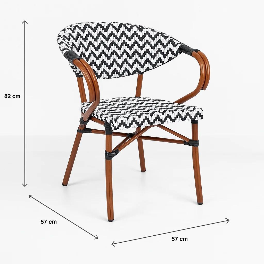 Silla Bistro Parisina Rattan con reposabrazos - Blanca con negro