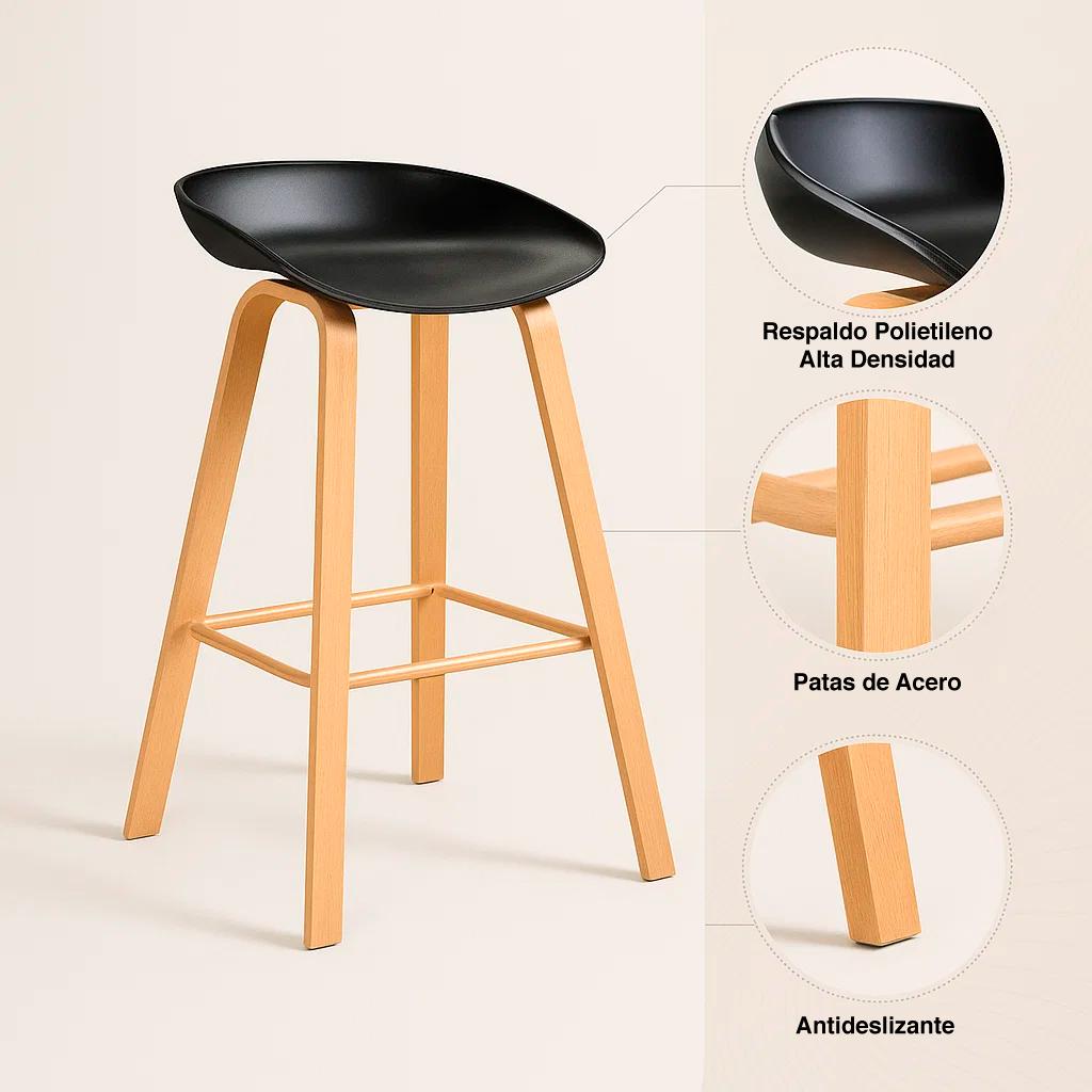 Taburete Piso Bar Nordic - Negro
