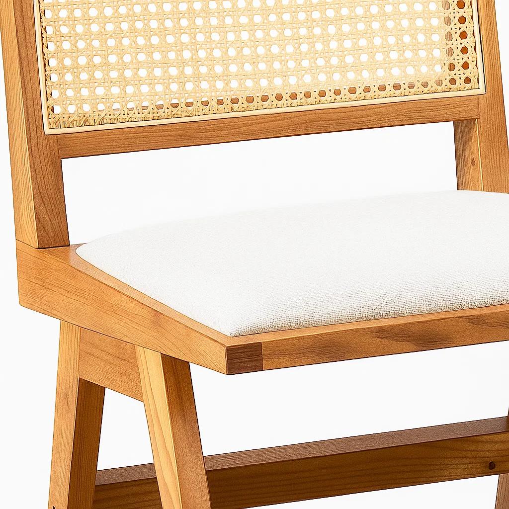 Silla Aura de Rattan con Asiento de Tela - Natural Beige