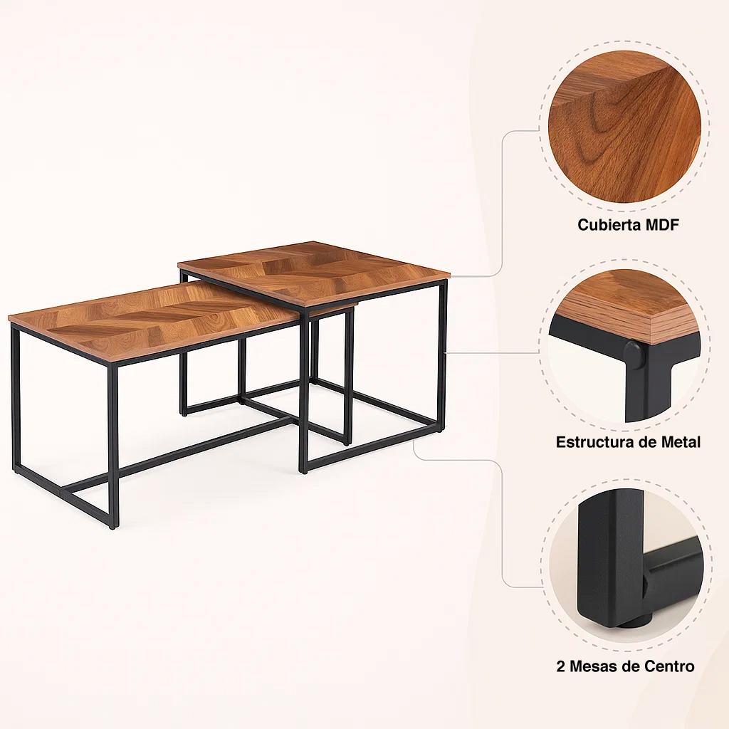 Mesa de centro doble rectangular - Madera clara