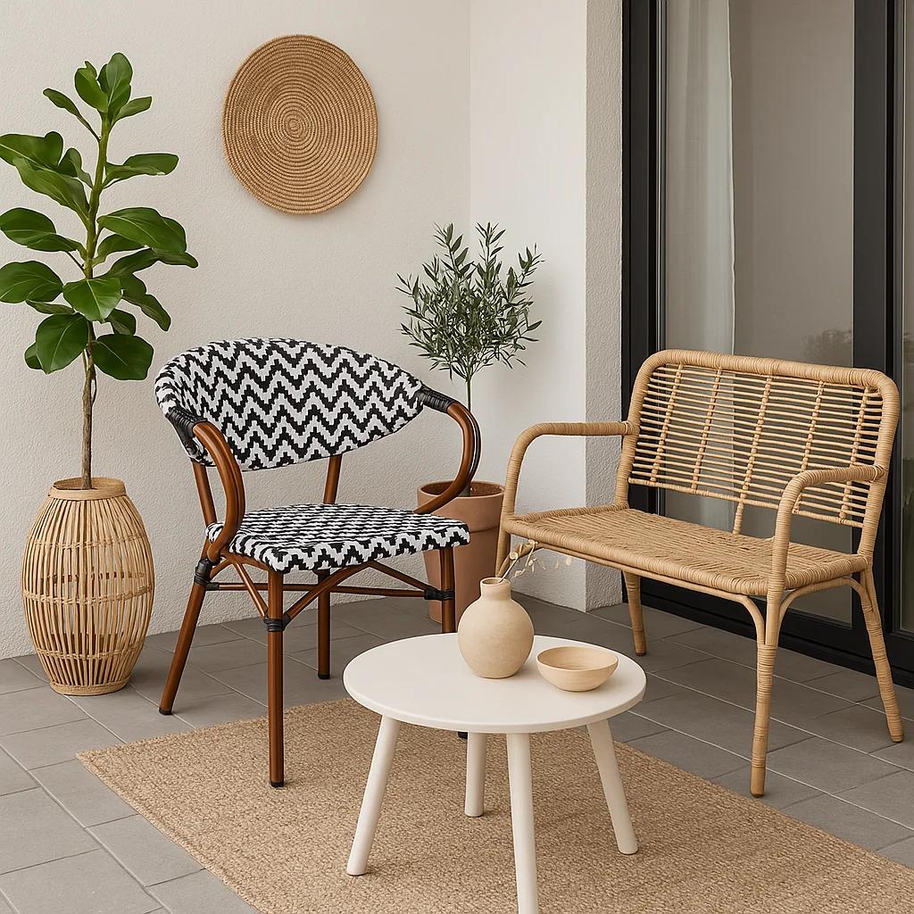 Silla Bistro Parisina Rattan con reposabrazos - Blanca con negro