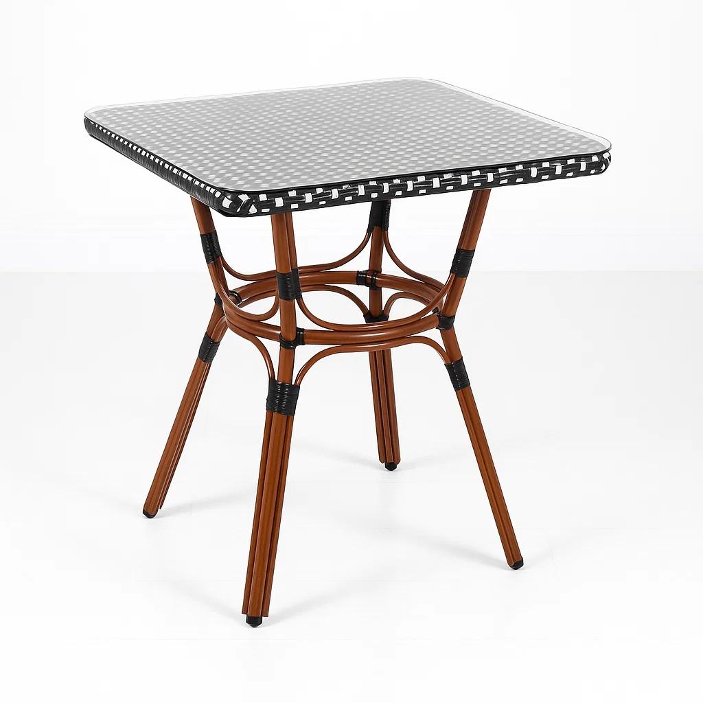 Mesa Bistro Parisina de Vidrio con Metál y Rattan Sintético