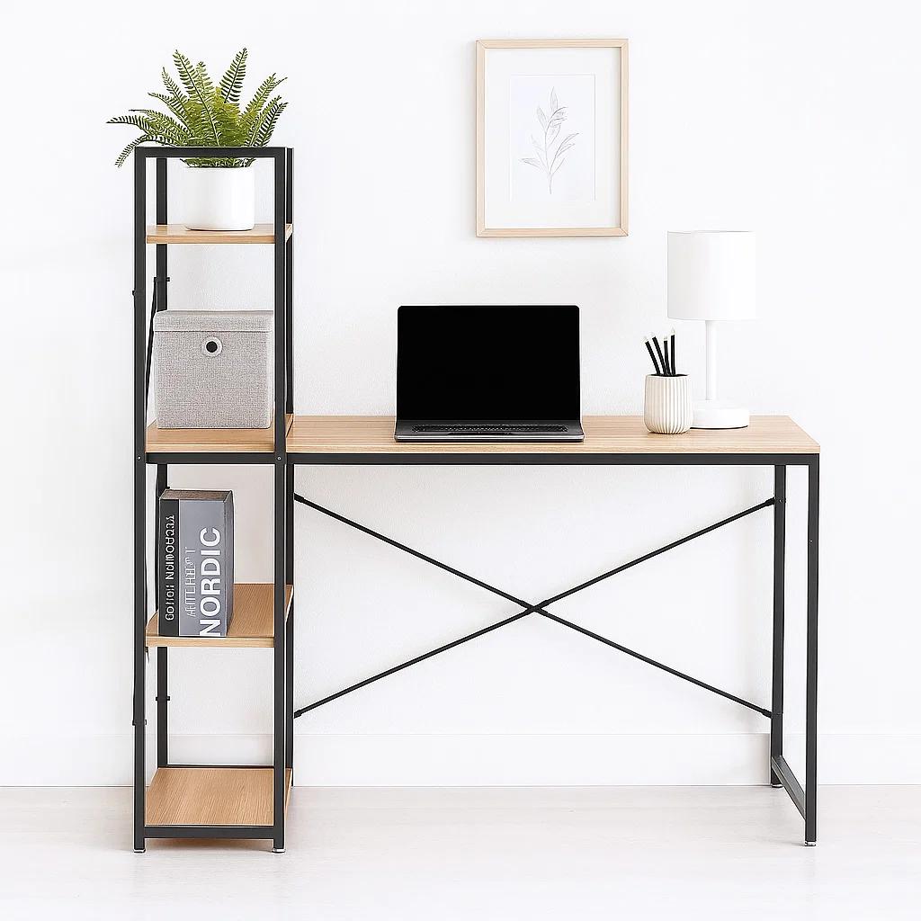 Escritorio Industrial Home Office con Repisas Oslo - Madera Clara