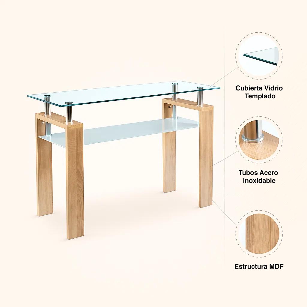 Mesa de arrimo Rectangular de vidrio