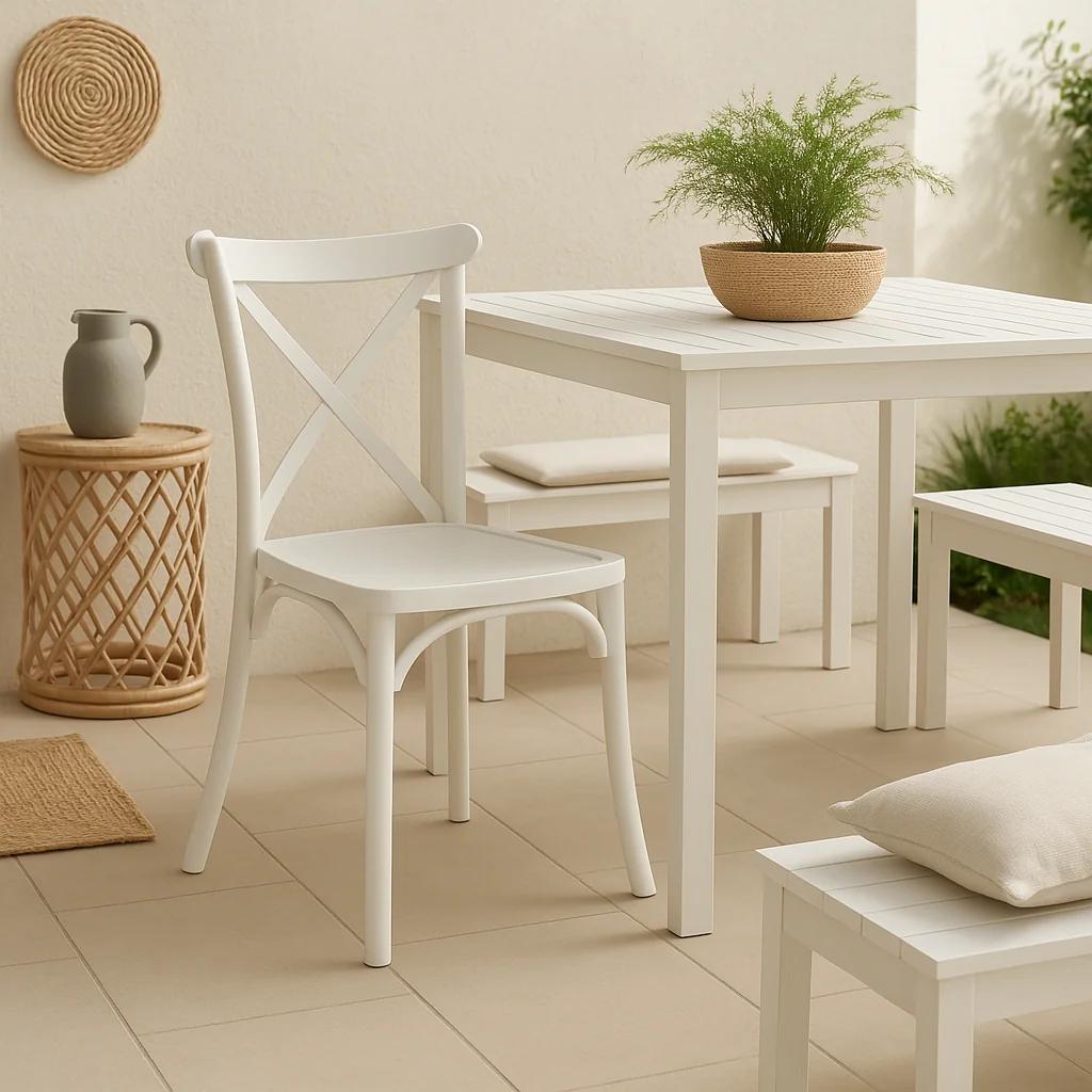 Silla Crossback Danubio de Terraza Exterior o Comedor  - Blanca