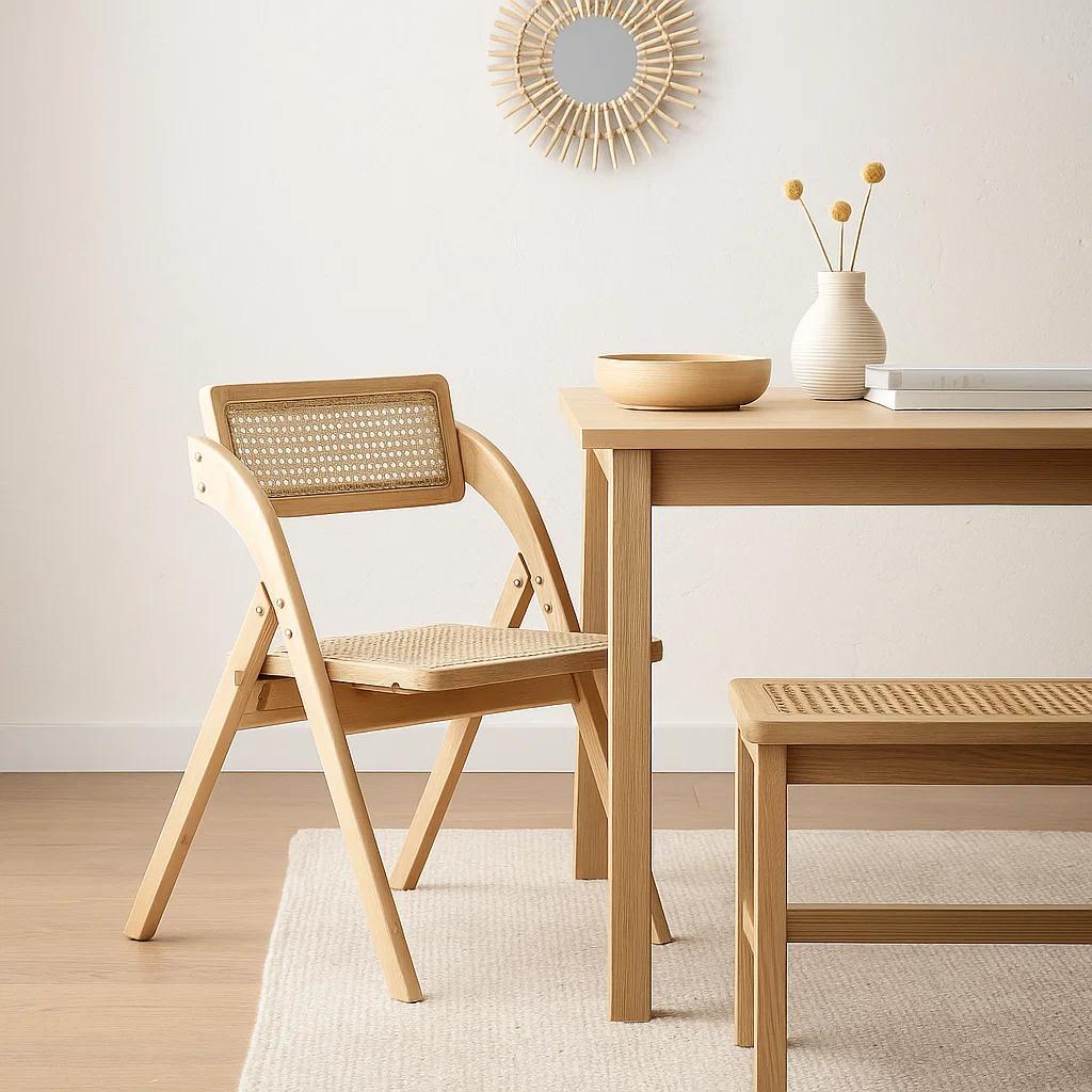Silla Ambar Plegable de Madera Rattan Natural