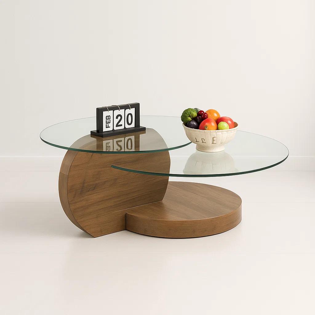 Mesa de Centro DuoGlass con Bases de Madera y Superficie de Vidrio