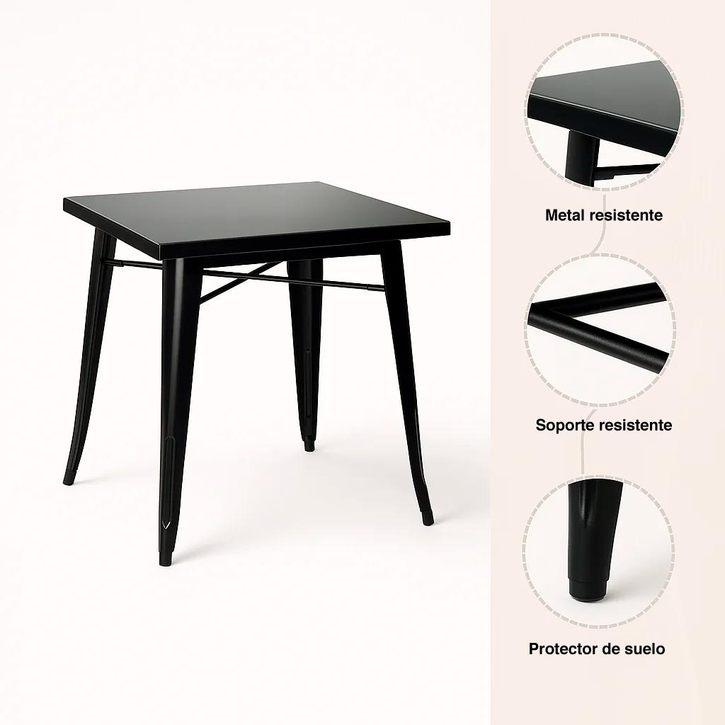 Mesa Tolix de Acero 80x80cm para Bar o Terraza o Restaurant - Negra