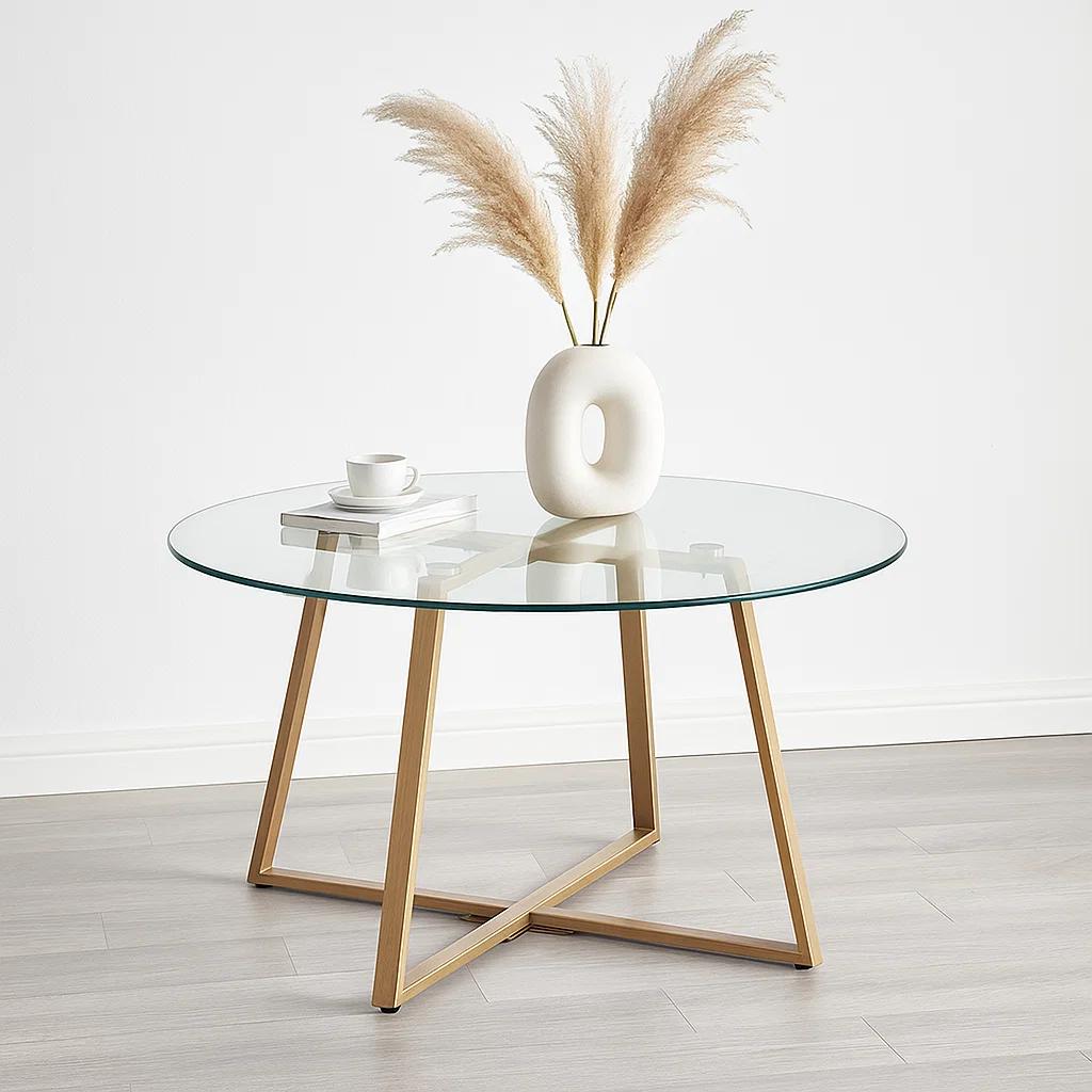 Mesa de centro para living de vidrio y metal 80cm